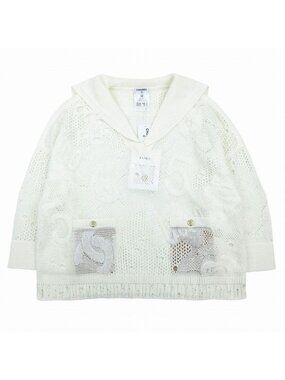 Chanel 22 C Coco Mark Camellia Pullover Knit Sailor Collar